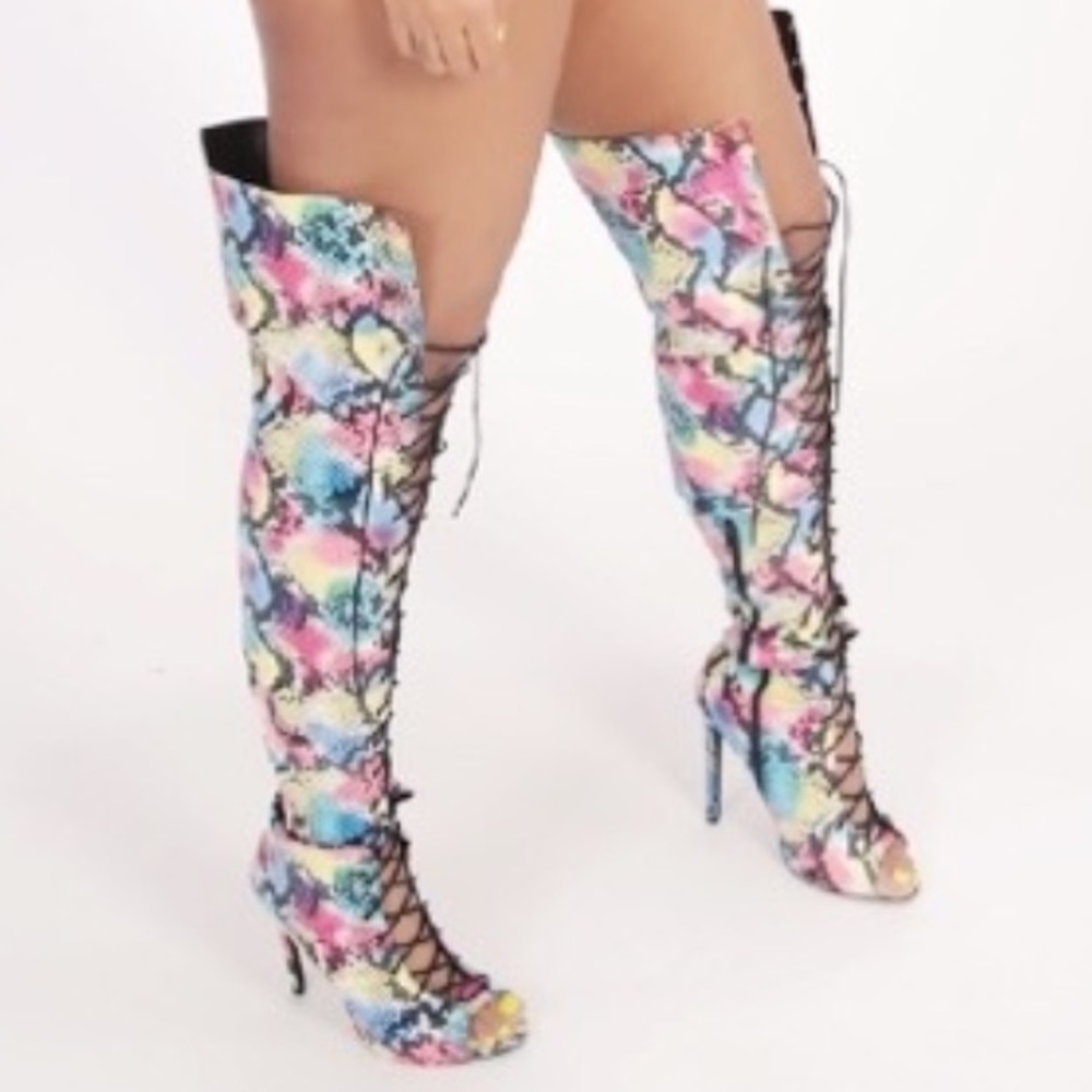 Women's colorful Over-the-Knee Snake print Boots